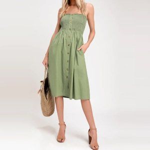 Made To Love Sage Green Smocked Button Front Midi
